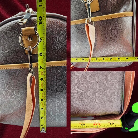 GUESS Signature Logo Duffel Satchel Bag – Beige/Tan Shoulder Strap - Picture 9 of 10